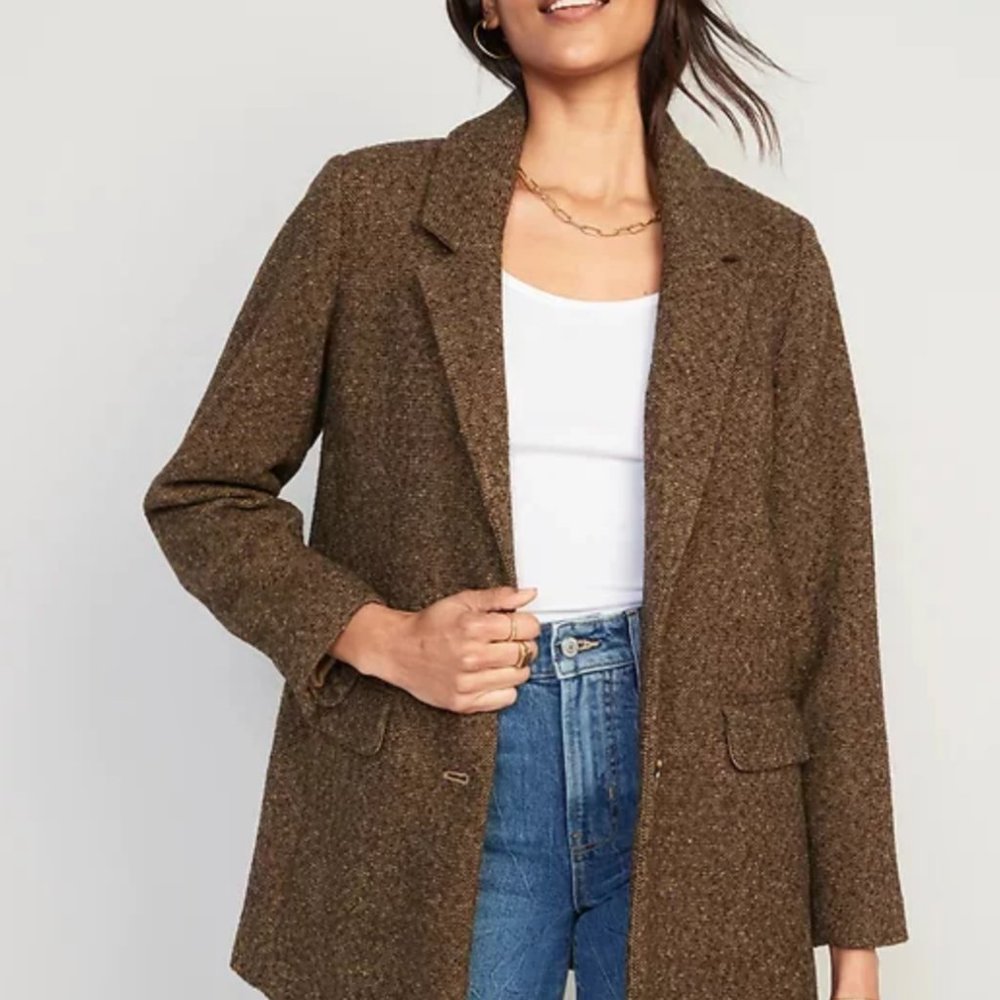 Old Navy Soft Brushed Oversized Blazer, Brown, Wool Blend, Large, NWT